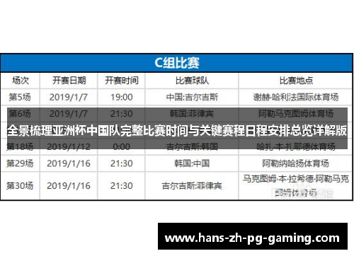 全景梳理亚洲杯中国队完整比赛时间与关键赛程日程安排总览详解版